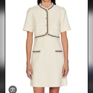 Sioni Cream Short Sleeve Two-Piece Top with Black Trim